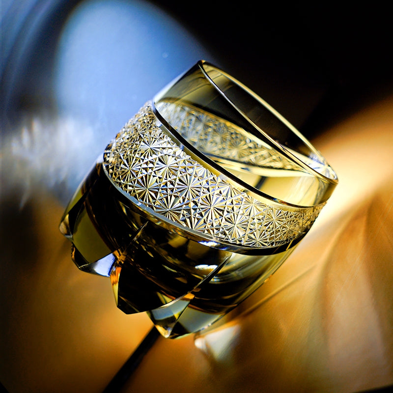 Edo Kiriko Handcrafted Obsidian Lightning Whisky Glass With Wooden Box