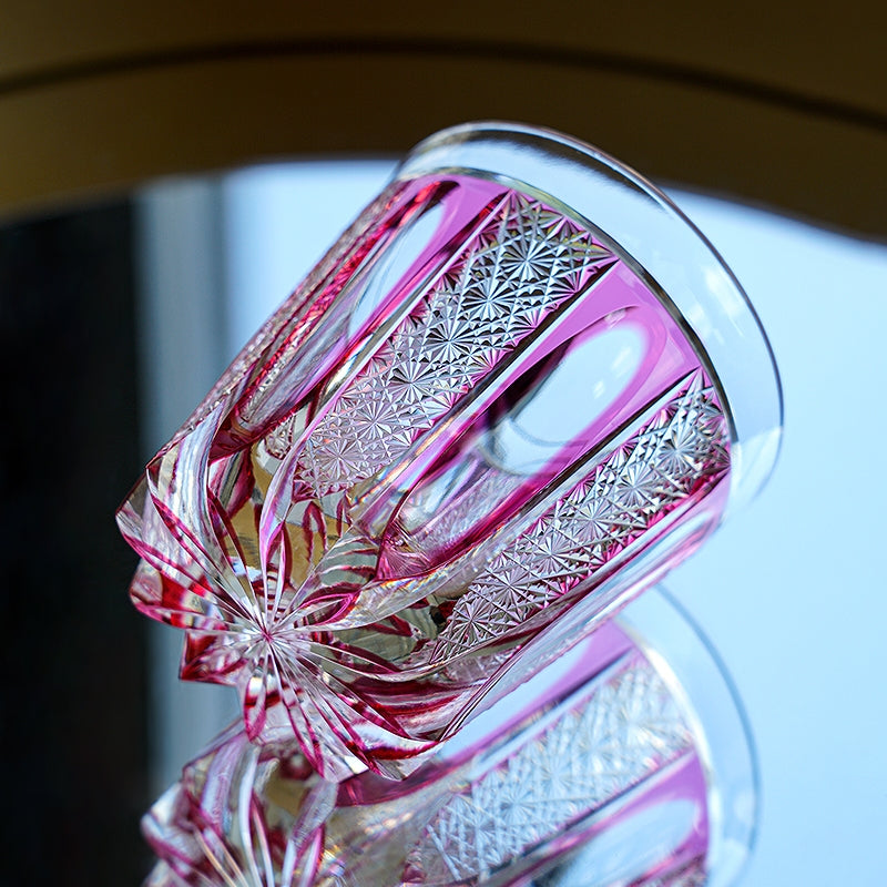 Edo Kiriko Handcrafted Ruby Agave Whisky Glass With Wooden Box