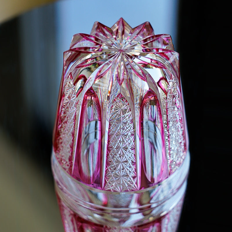 Edo Kiriko Handcrafted Ruby Agave Whisky Glass With Wooden Box