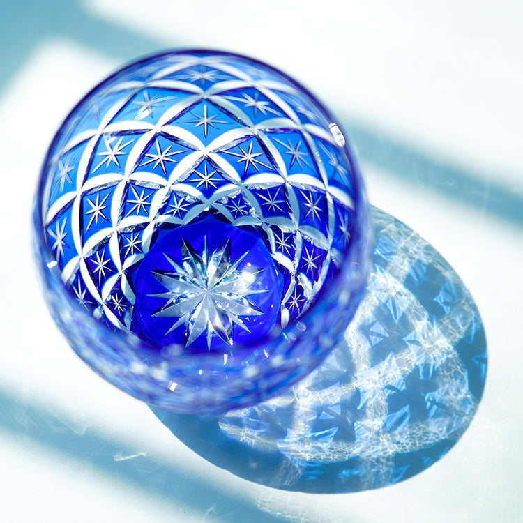 Edo Kiriko Handcrafted Sapphire Shippo Whisky Glass With Wooden Box