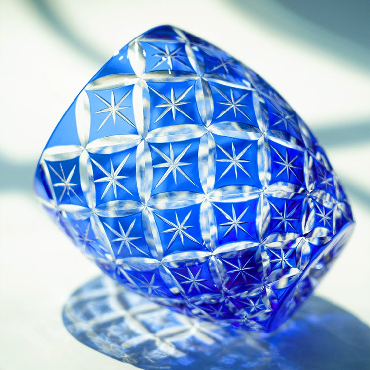 Edo Kiriko Handcrafted Sapphire Shippo Whisky Glass With Wooden Box