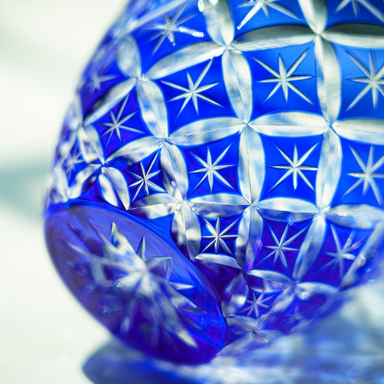 Edo Kiriko Handcrafted Sapphire Shippo Whisky Glass With Wooden Box