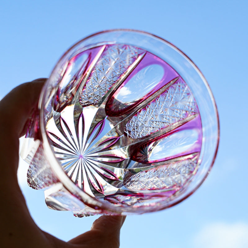 Edo Kiriko Handcrafted Ruby Agave Whisky Glass With Wooden Box