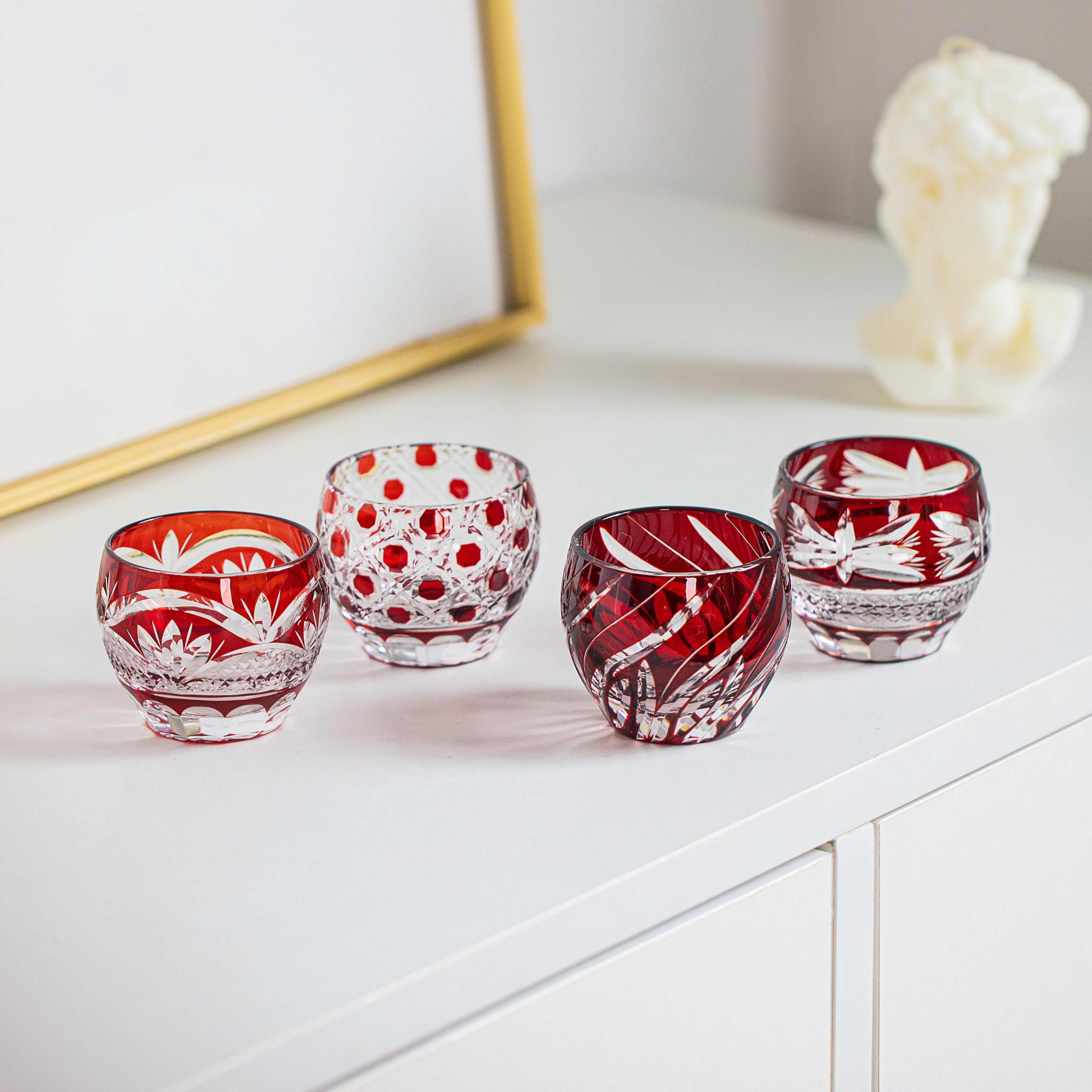 Edo Kiriko Handcrafted Akebono Guinomi Sake Glass Collection