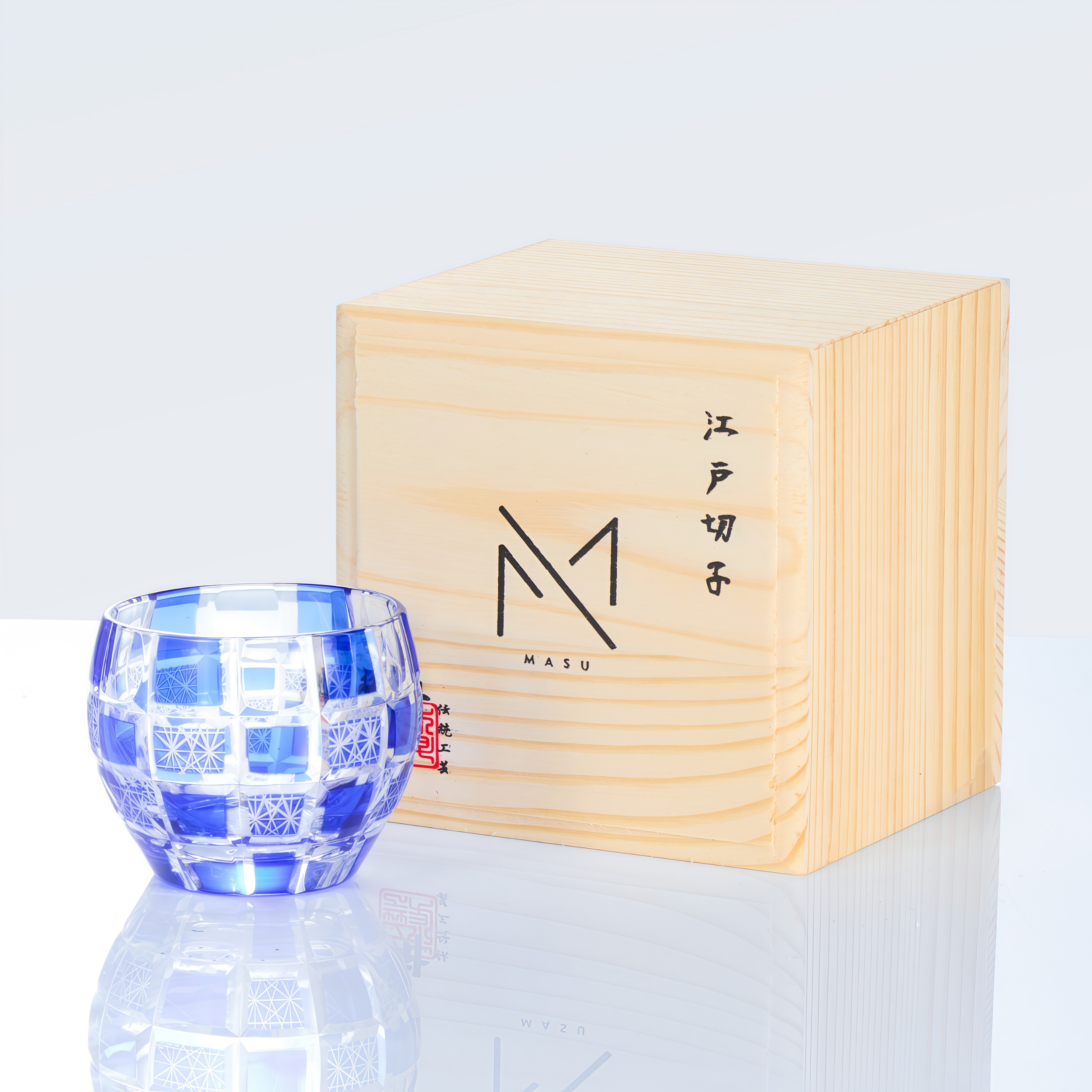 Edo Kiriko Handcrafted Ruri Guinomi Sake Glass Collection