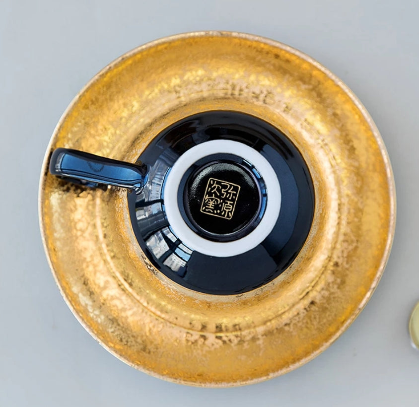 Arita Ware Handcrafted Kinsai Black Gold Coffee Cup/Saucer Set