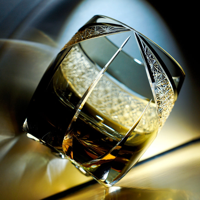 Edo Kiriko Handcrafted Obsidian Lightning Whisky Glass With Wooden Box