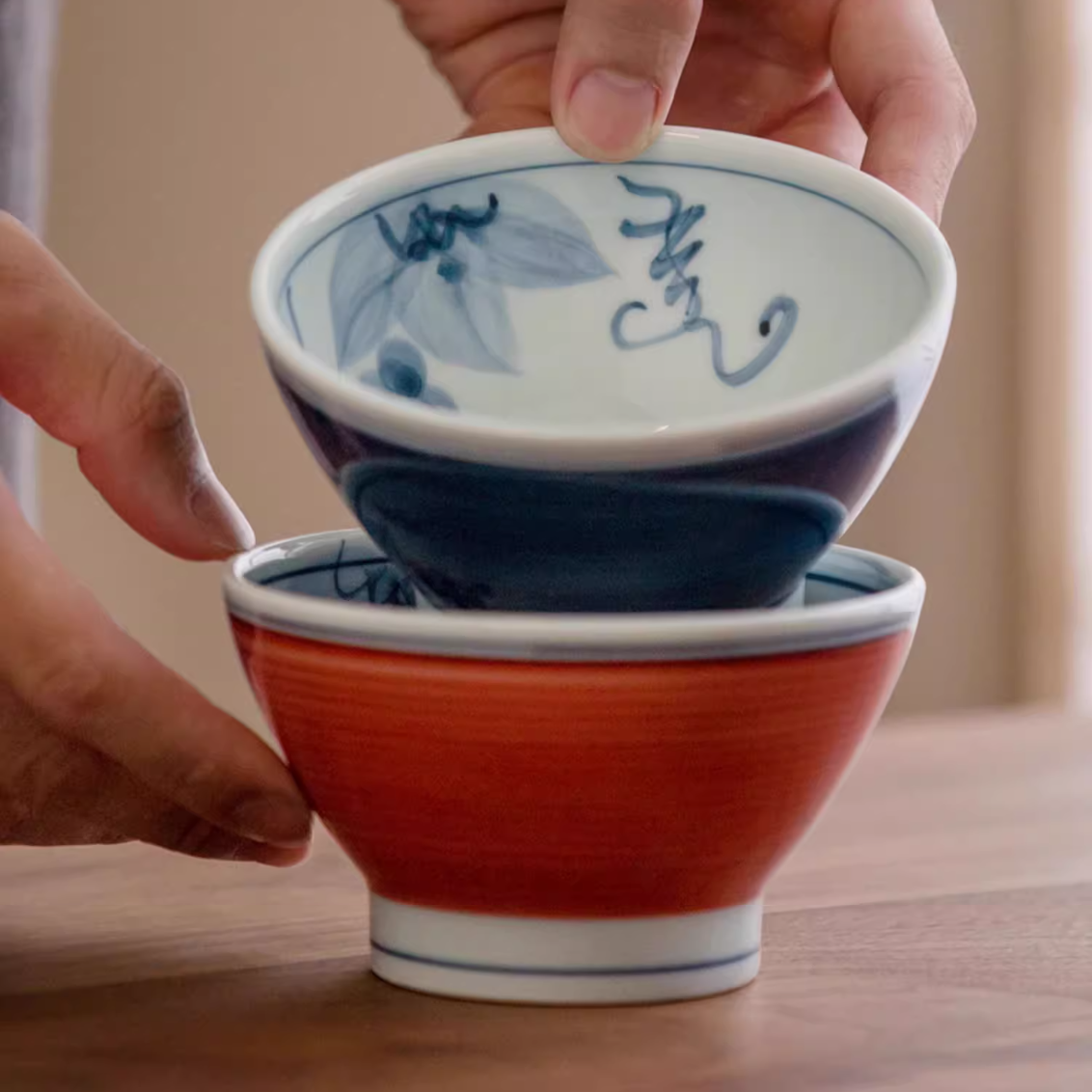 Hatsuichi Arita Ware Tafuku Ceramic Couple Bowl Set of Two