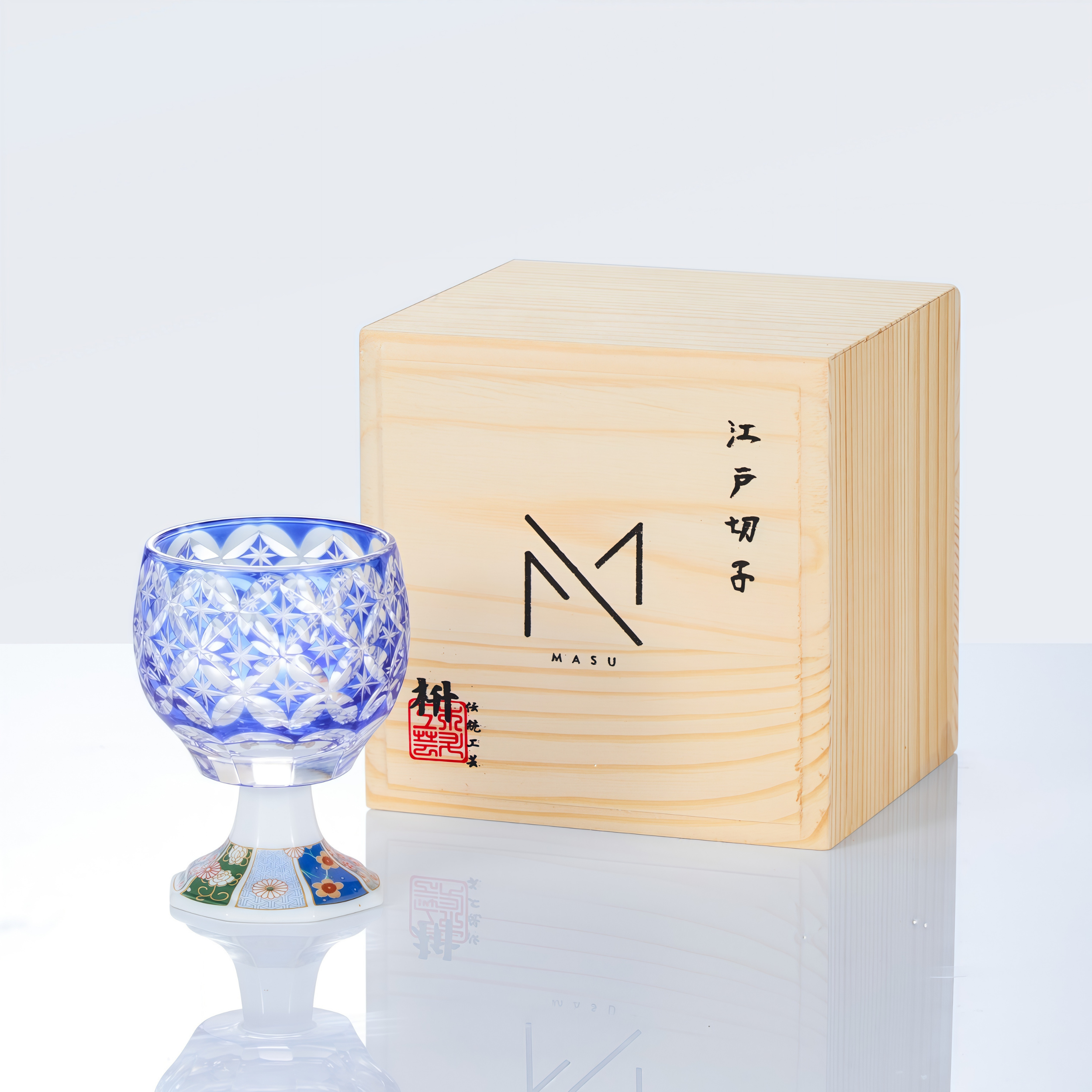 Edo Kiriko Handcrafted Takadaka Komon Goblet Glass Collection