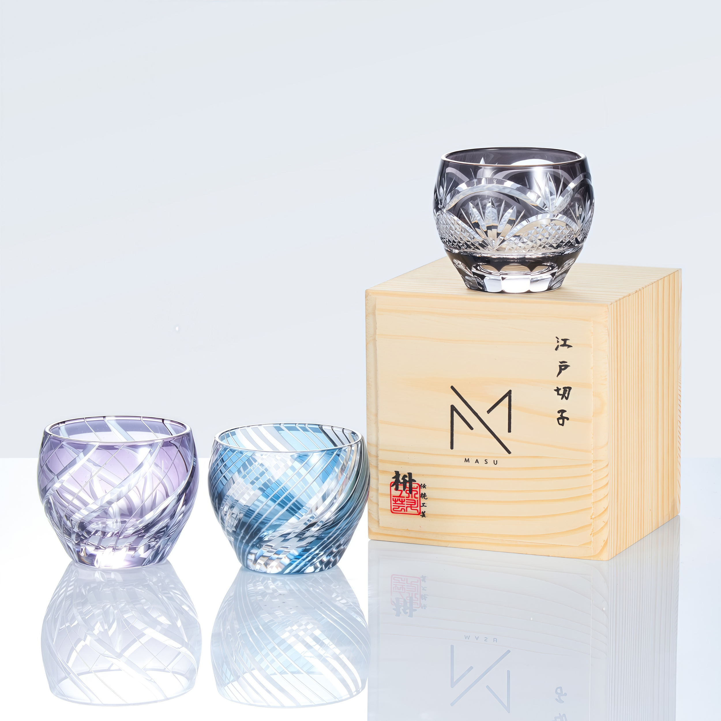 Edo Kiriko Handcrafted Kizashi Guinomi Sake Glass Collection