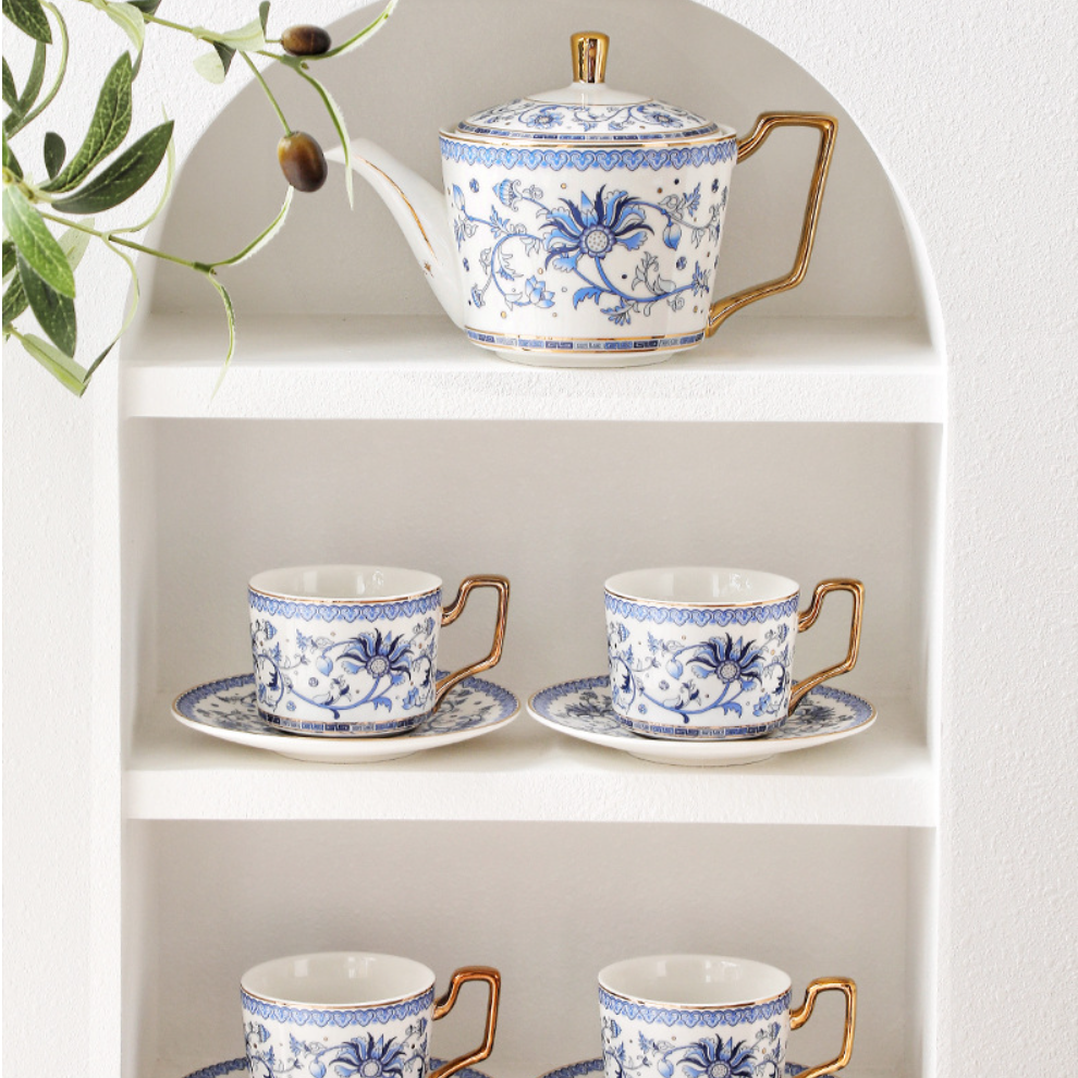 Blue Floral Harmony Ceramic Tea Cup Wedding Gift Sets - MASU