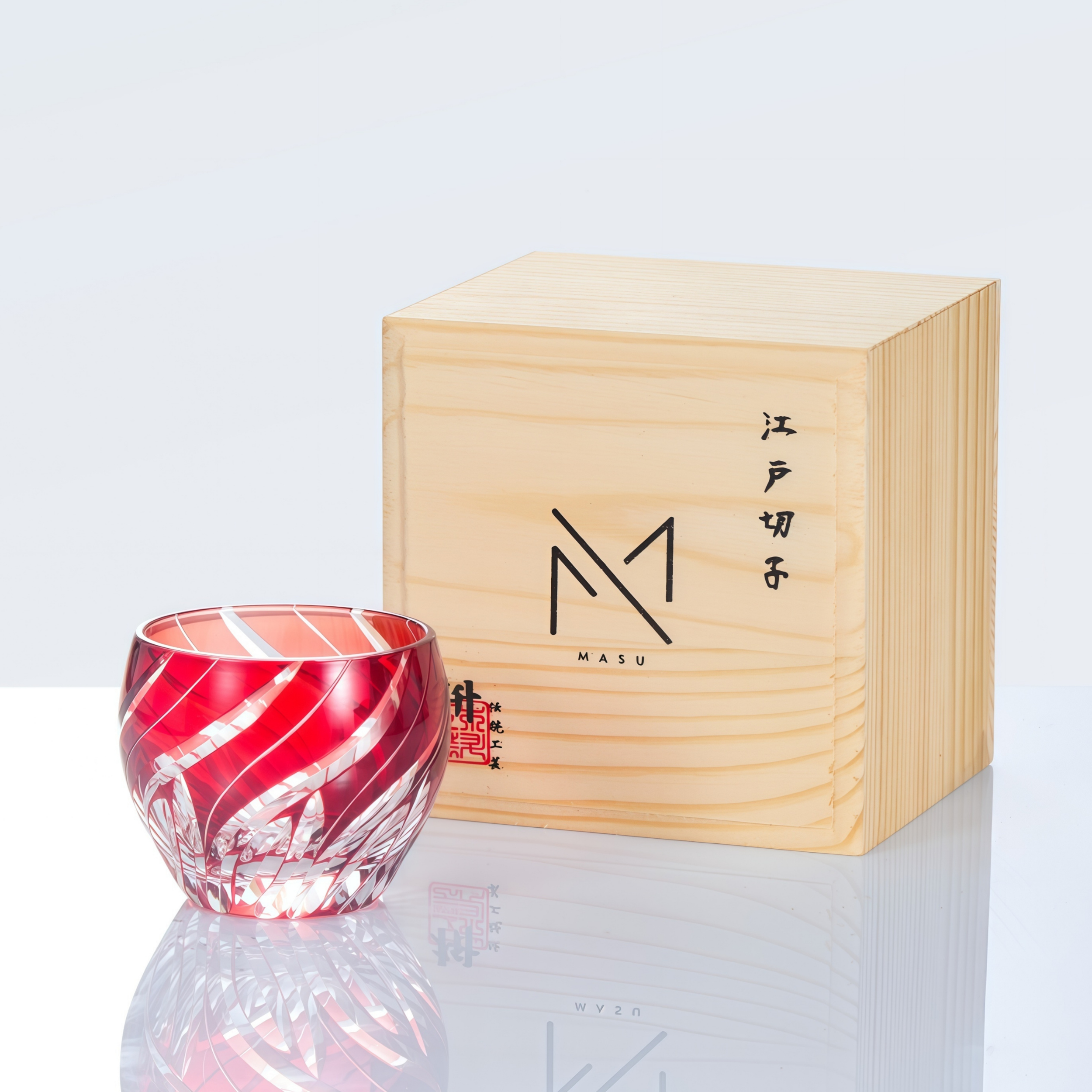 Edo Kiriko Handcrafted Aka Sake Glass Collection