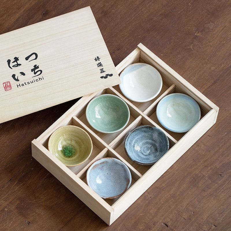 Hatsuichi Shino Ware Handcrafted Rokkyaku Tea Cups Set