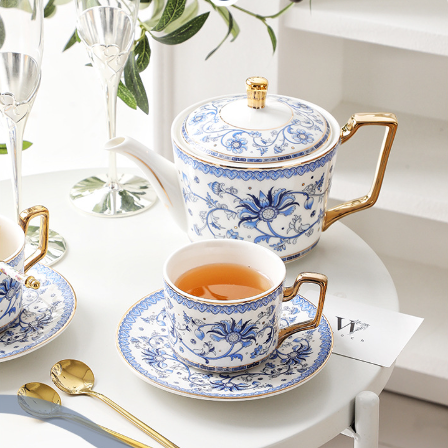Blue Floral Harmony Ceramic Tea Cup Wedding Gift Sets - MASU