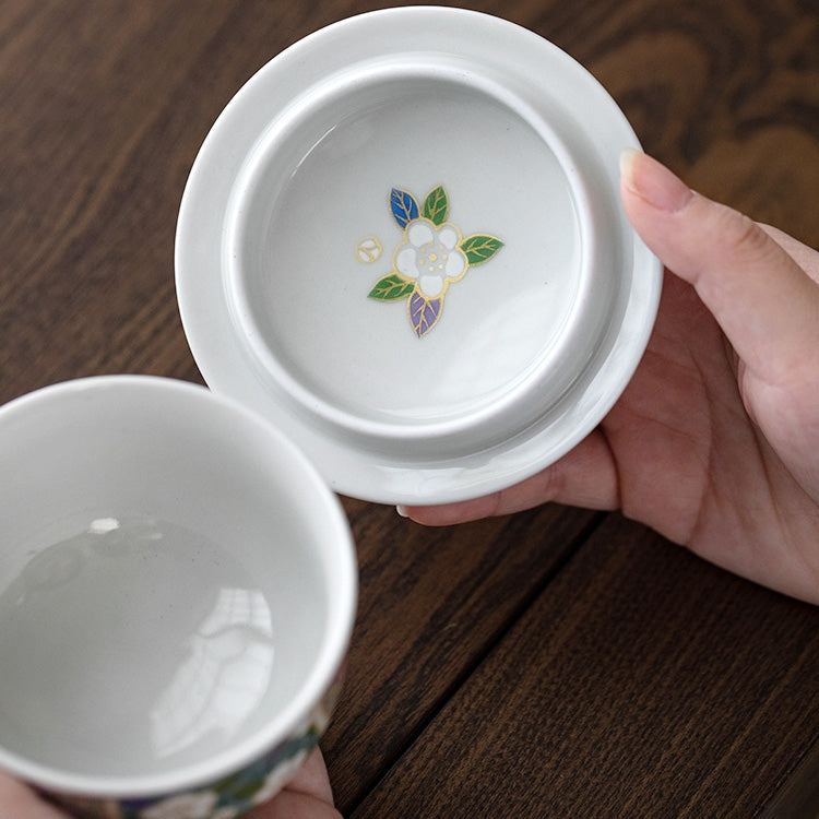 Mino Ware Hana Emaki Lidded Teacup