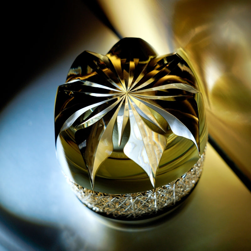 Edo Kiriko Handcrafted Obsidian Lightning Whisky Glass With Wooden Box