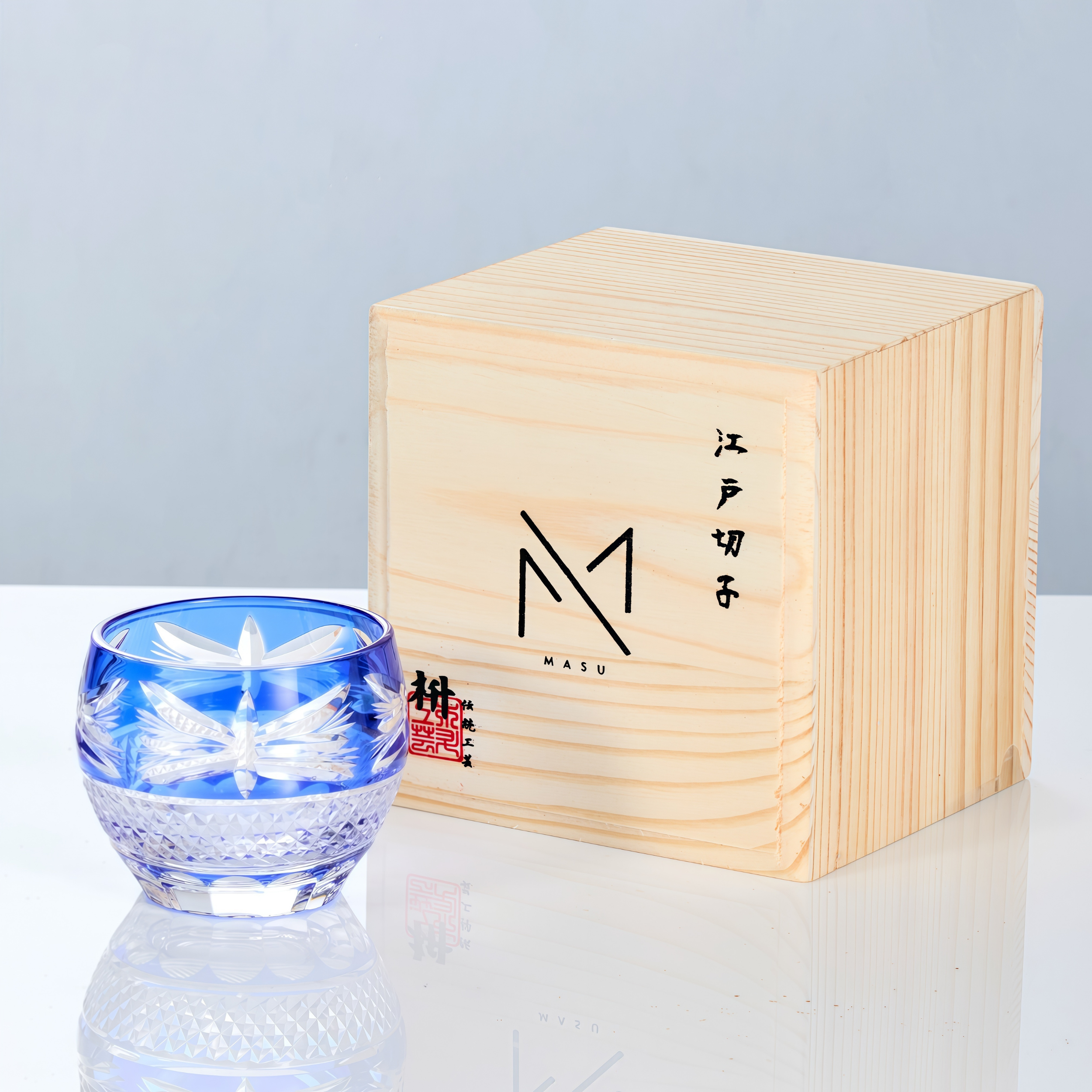 Edo Kiriko Handcrafted Ruri Ochoko Sake Glass Collection
