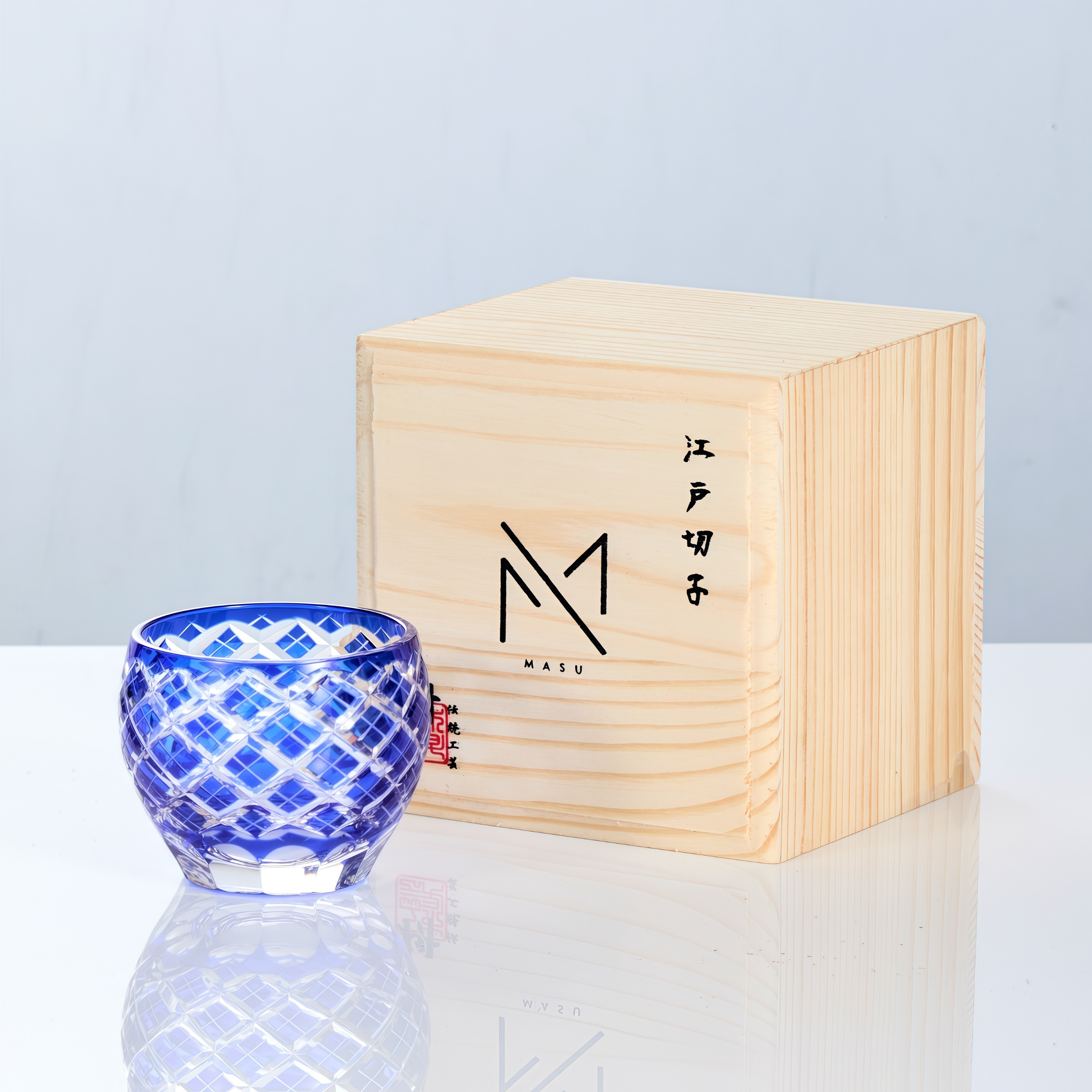 Edo Kiriko Handcrafted Ruri Ochoko Sake Glass Collection