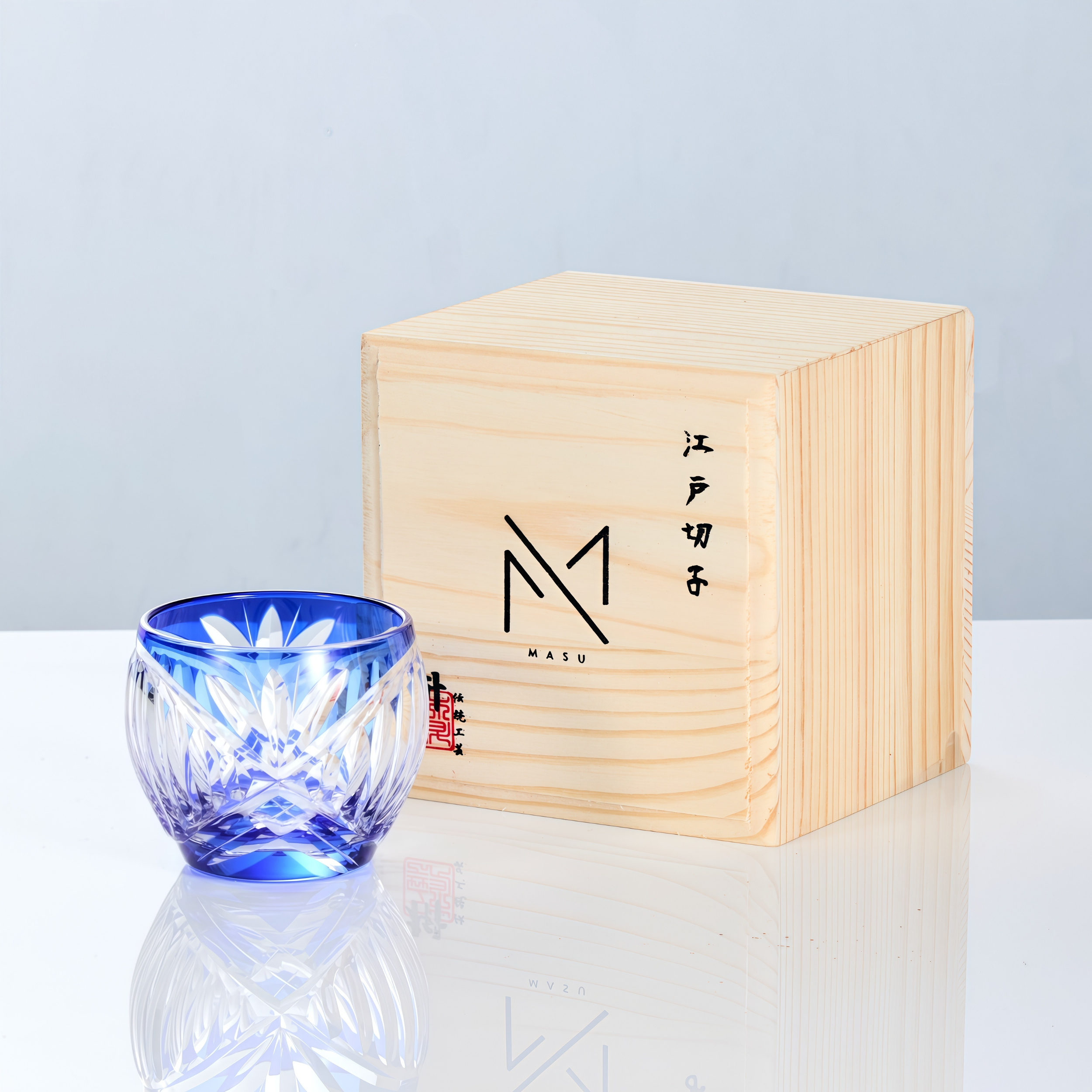 Edo Kiriko Handcrafted Ruri Ochoko Sake Glass Collection