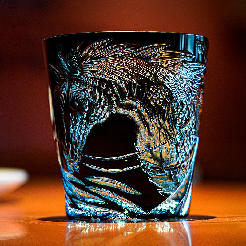 Edo Kiriko Handcrafted Tanma Whisky Glass With Wooden Box