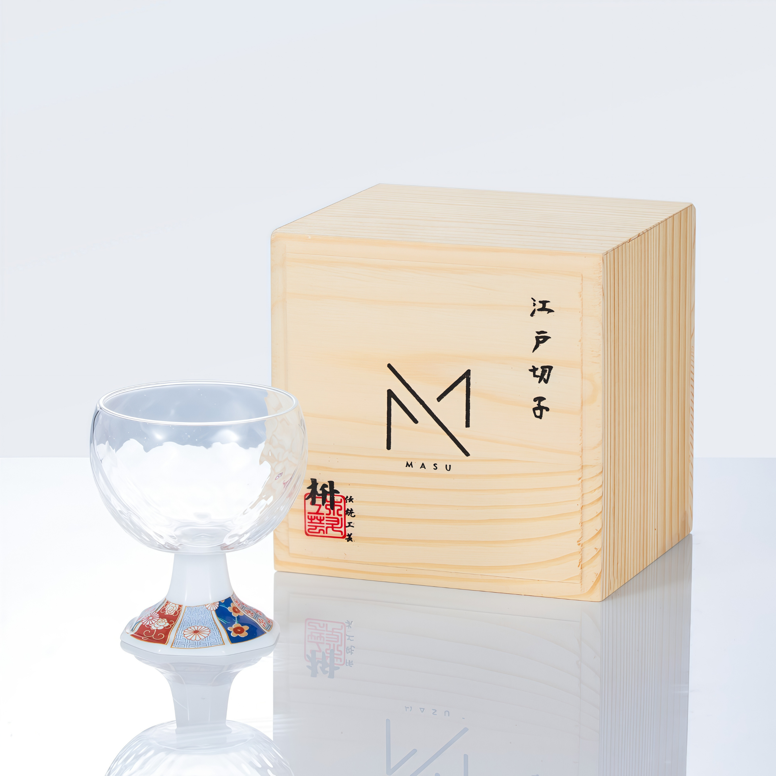 Edo Kiriko Handcrafted Takadaka Komon Goblet Glass Collection
