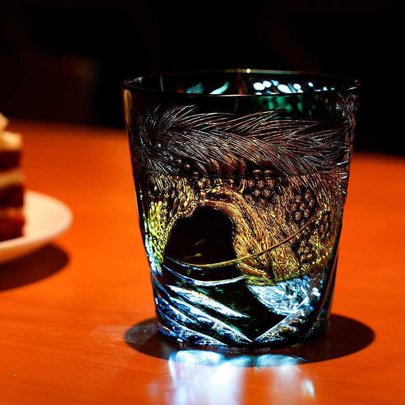 Edo Kiriko Handcrafted Tanma Whisky Glass With Wooden Box