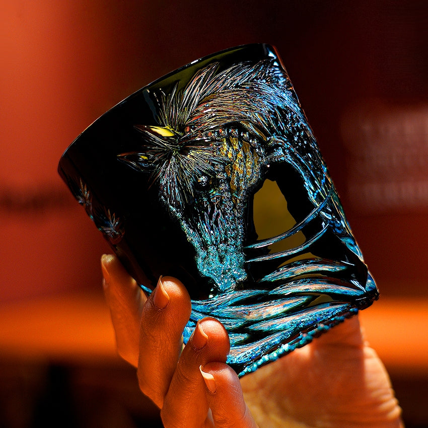 和光 WAKO ガラス置物(馬,午）共箱 美品 金銀彩 クリスタルガラス 栞 Edo Kiriko Handcrafted Tanma Whisky Glass With Wooden Box - MASU