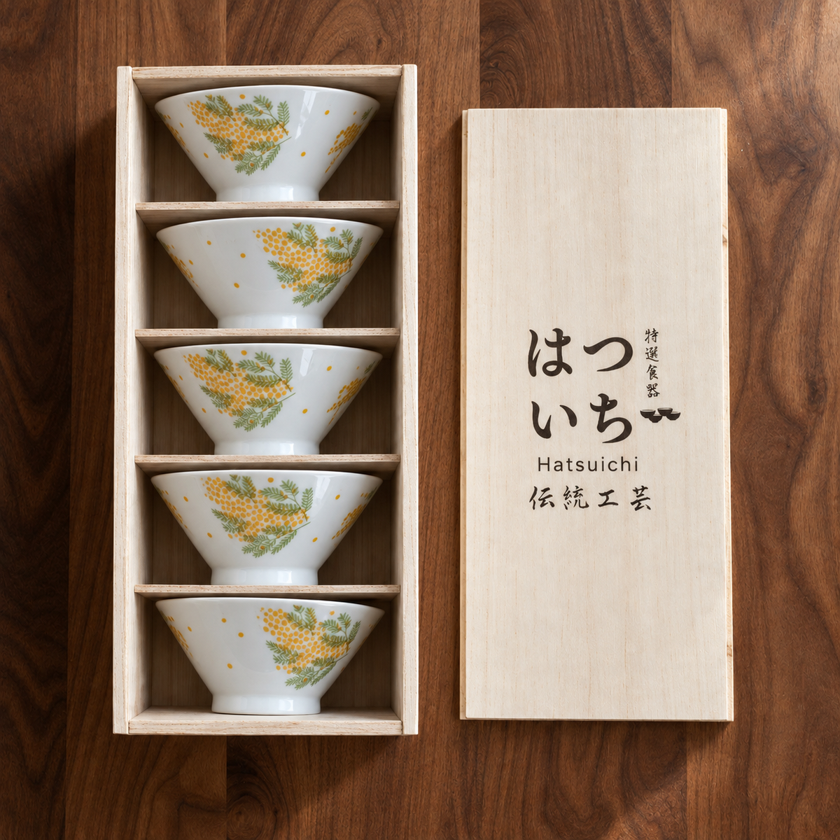 Hatsuichi Mino Ware Mimosa Kasa Ceramic Bowl Set of Five