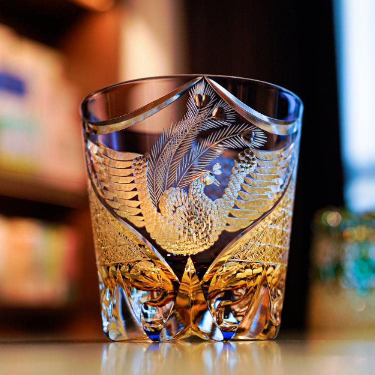 Edo Kiriko Handcrafted Dancing Phoenix Whisky Glass With Wooden Box
