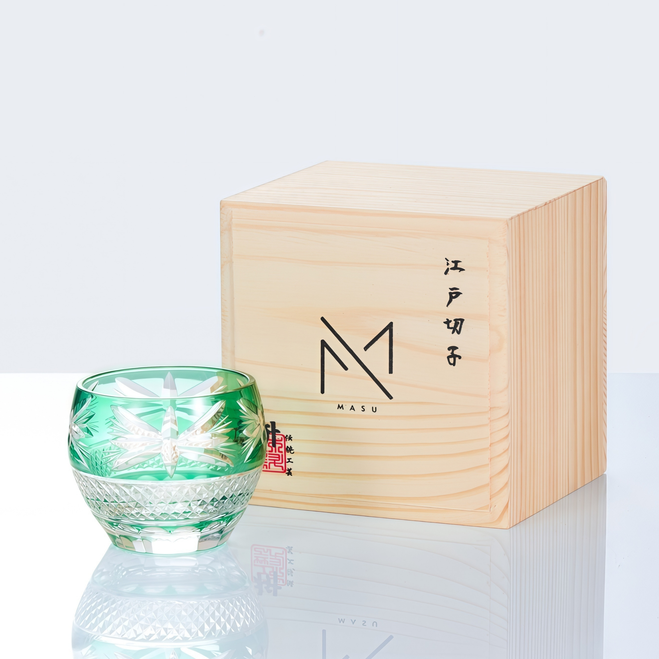 Edo Kiriko Handcrafted Midoriha Guinomi Sake Glass Collection