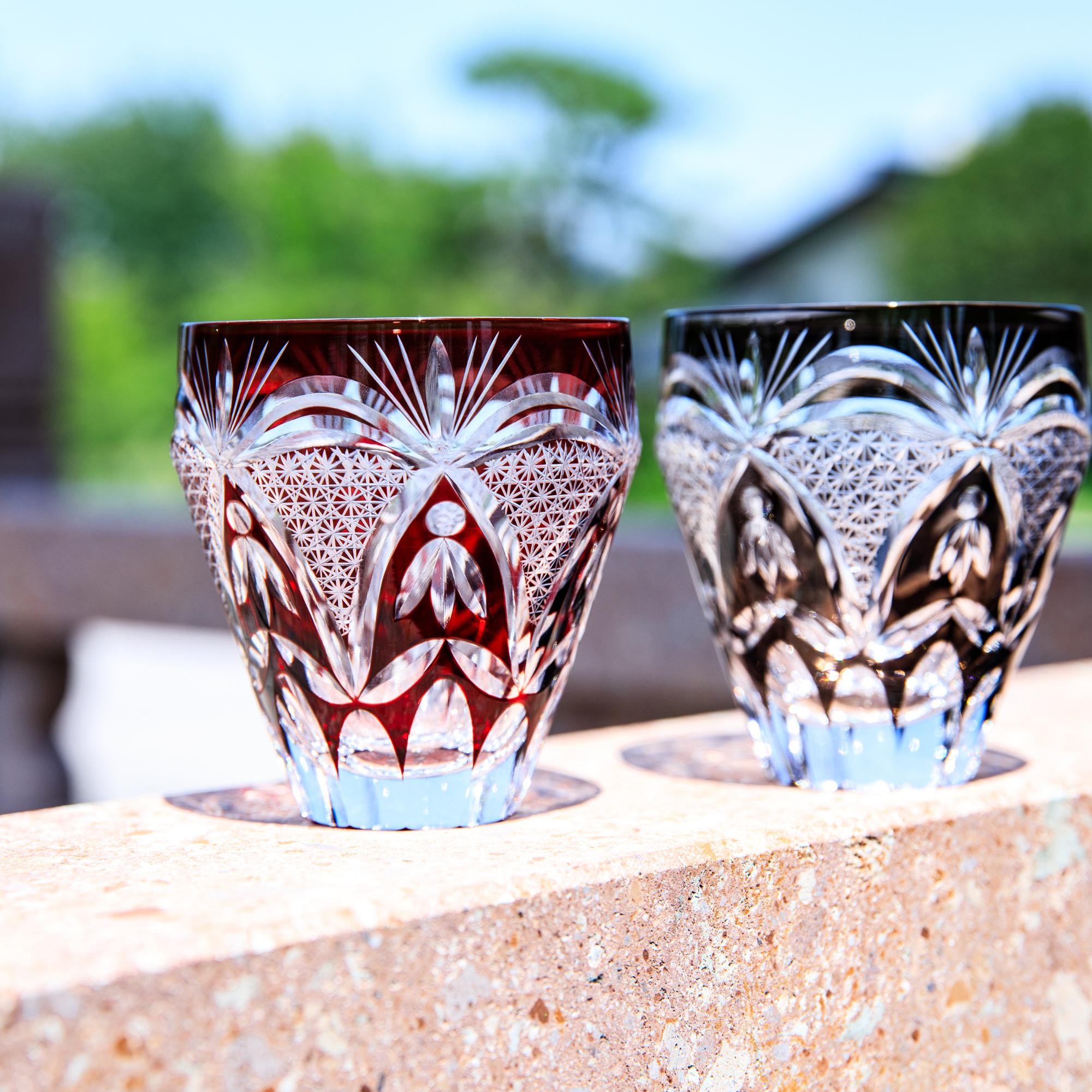 Edo Kiriko Handcrafted Kohaku Sakura Whisky Glass Collection