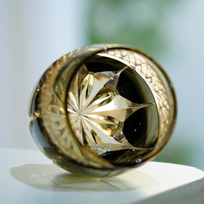 Edo Kiriko Handcrafted Obsidian Lightning Whisky Glass With Wooden Box