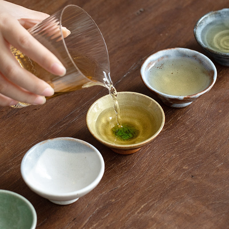 Hatsuichi Shino Ware Handcrafted Rokkyaku Tea Cups Set