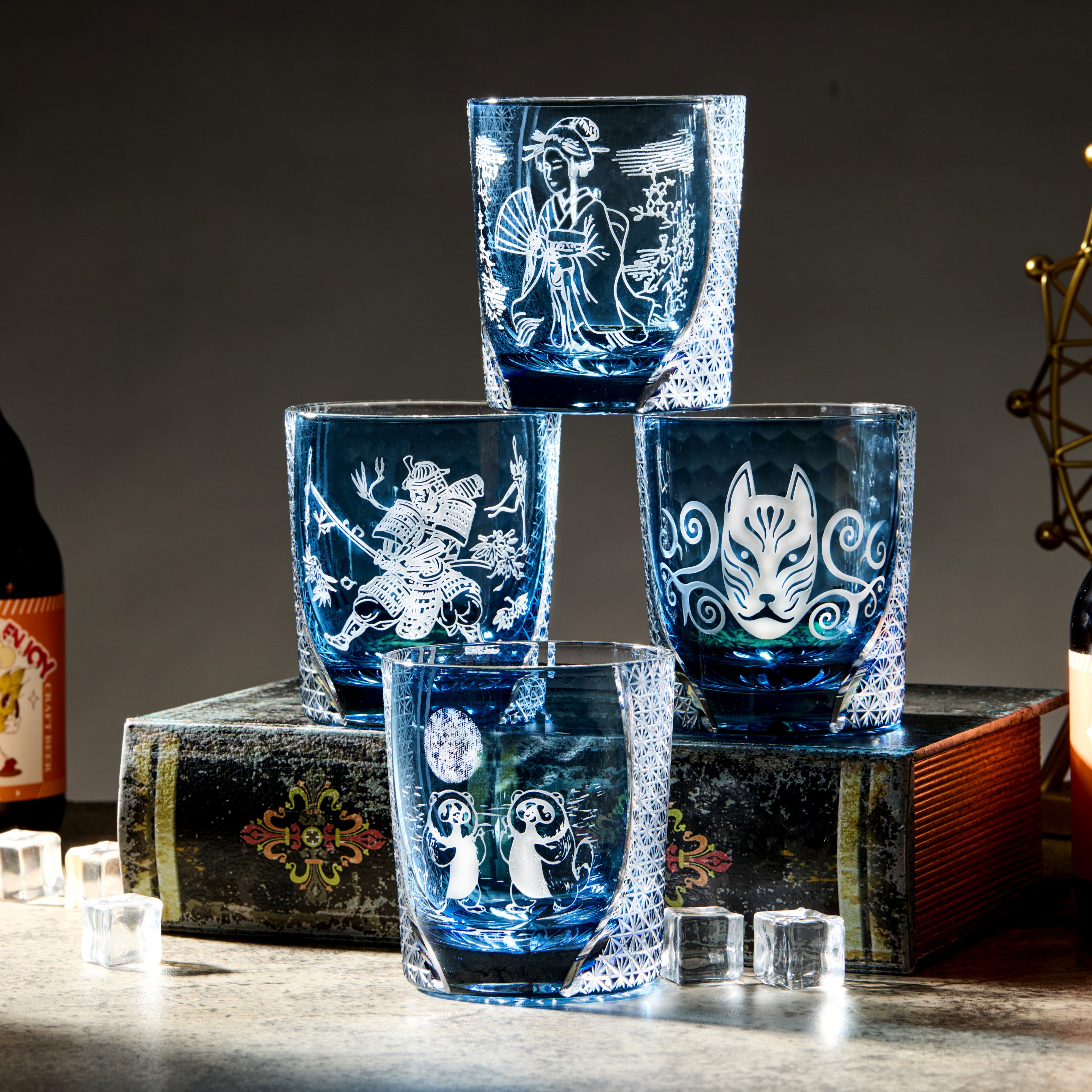 Edo Kiriko Handcrafted Aoi Monogatari Whisky Glass Collection