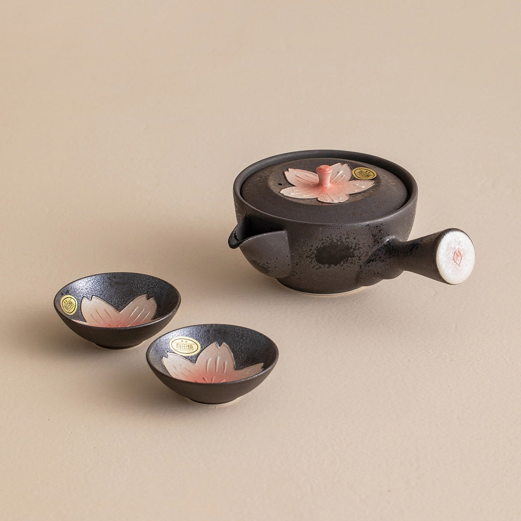 Ensemble de thé en céramique Yohen Sakura fait à la main de Arita Ware avec boîte en bois