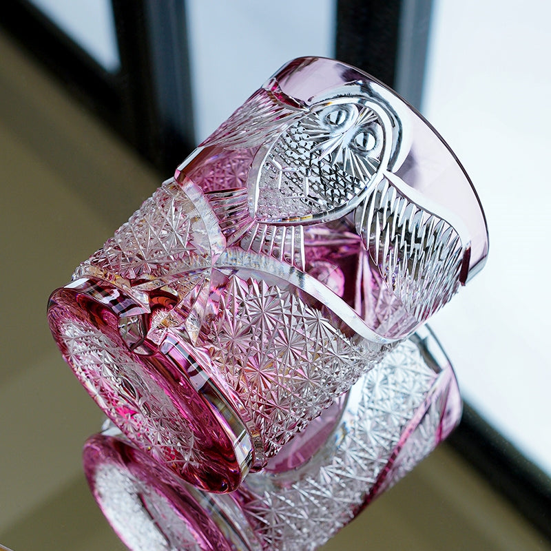 Edo Kiriko Handcrafted Ruby Nocturne Whisky Glass With Wooden Box