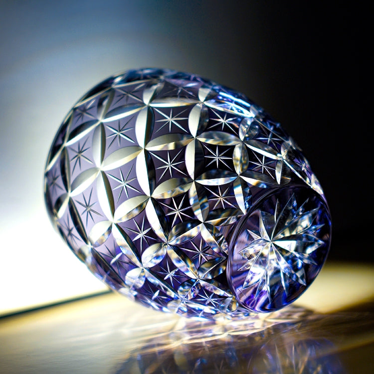 Edo Kiriko Handcrafted Violet Shippo Whisky Glass With Wooden Box