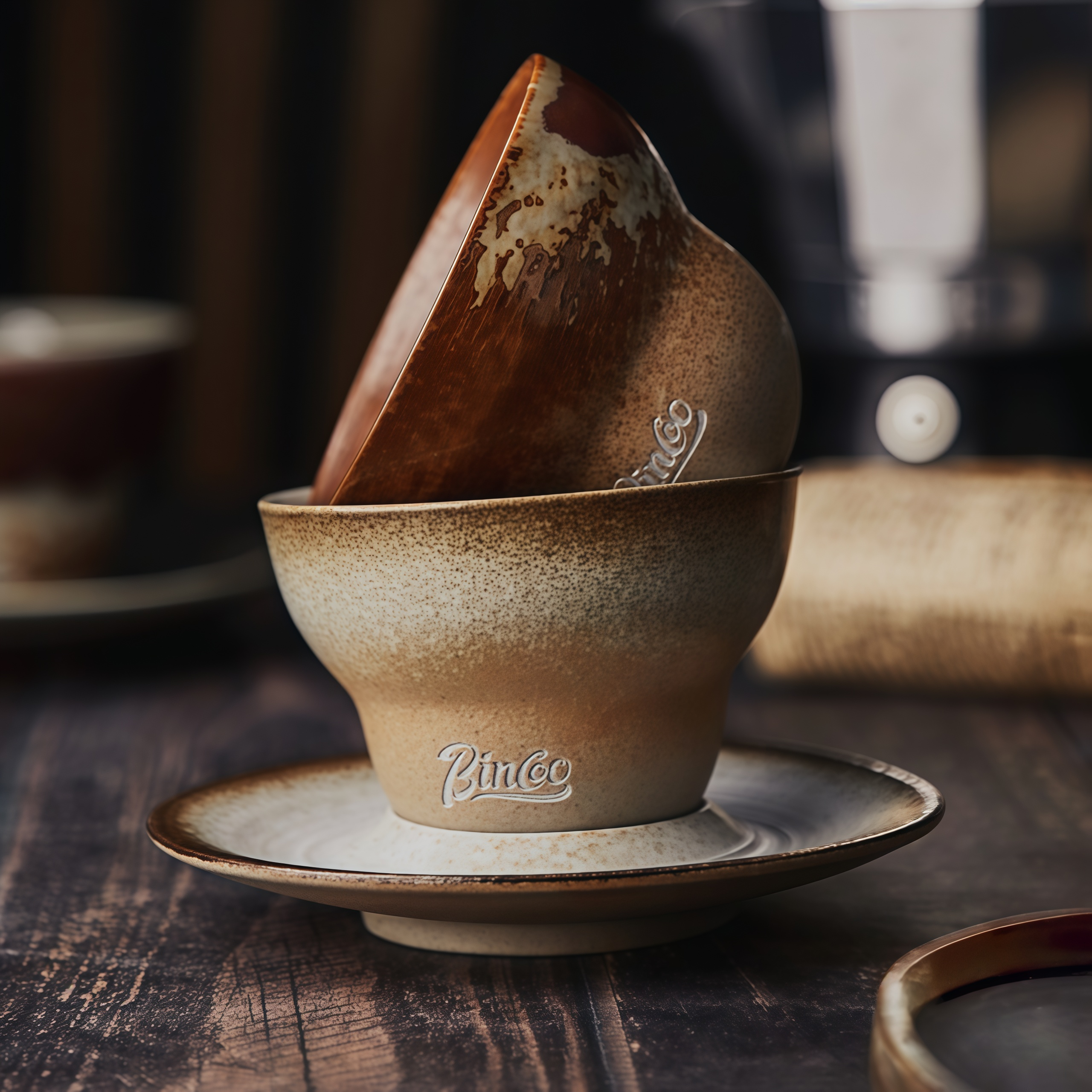 Handcrafted Glazed Ceramic Cone Shape Coffee Cup/Saucer Set