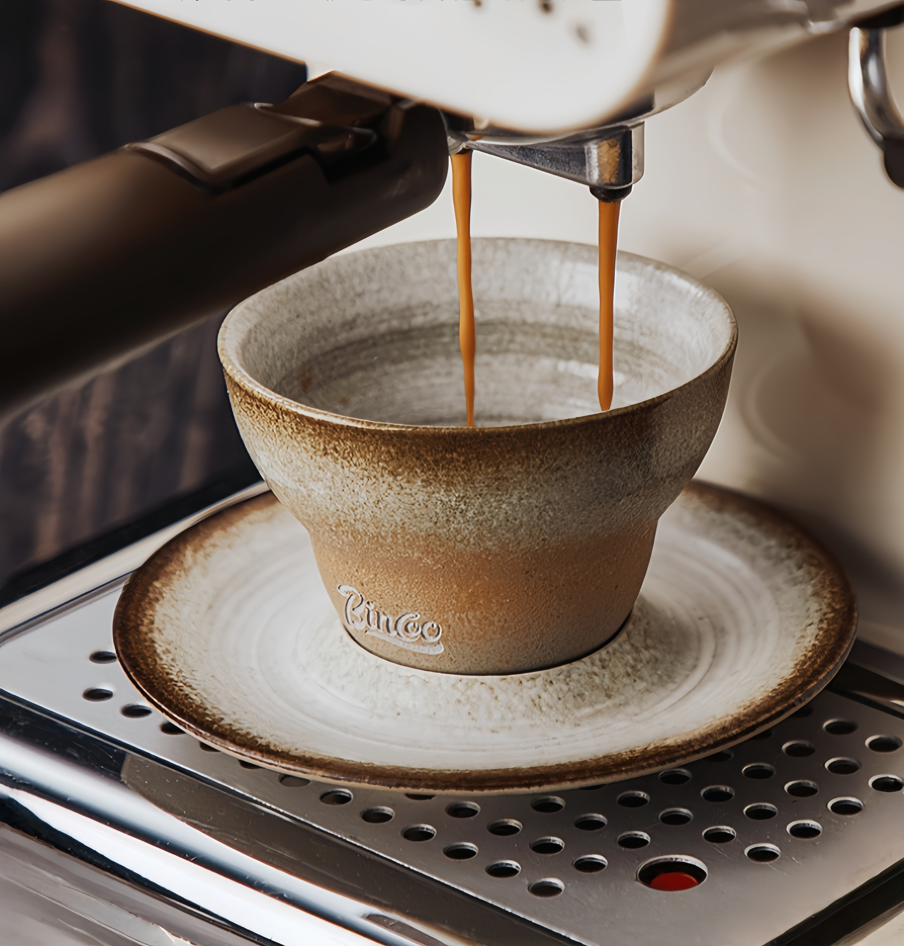 Handcrafted Glazed Ceramic Cone Shape Coffee Cup/Saucer Set