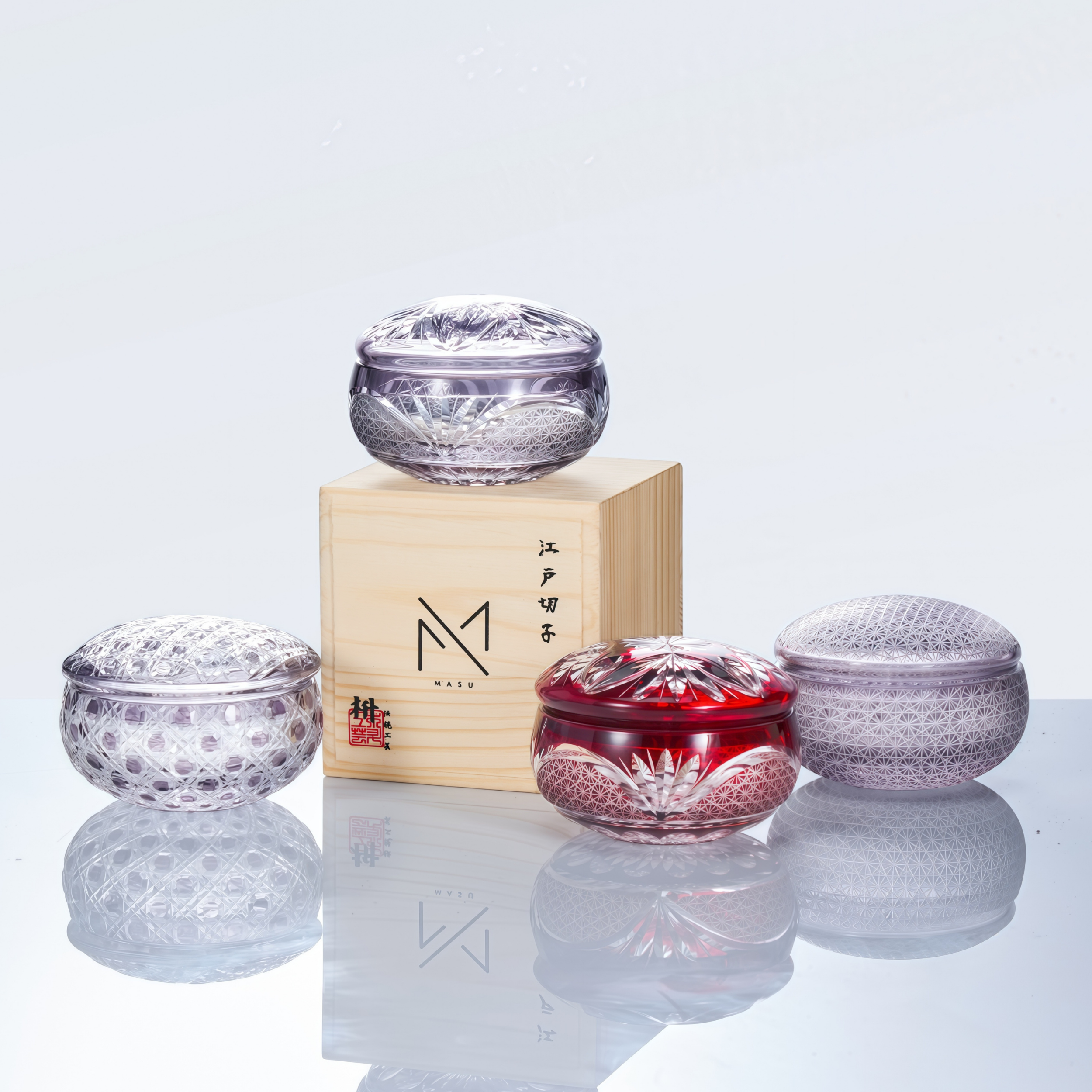 Edo Kiriko Handcrafted Shoun Lidded Glass Collection