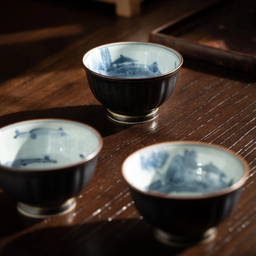 Arita Ware Sumiiro Sansui Teacup Set of Five