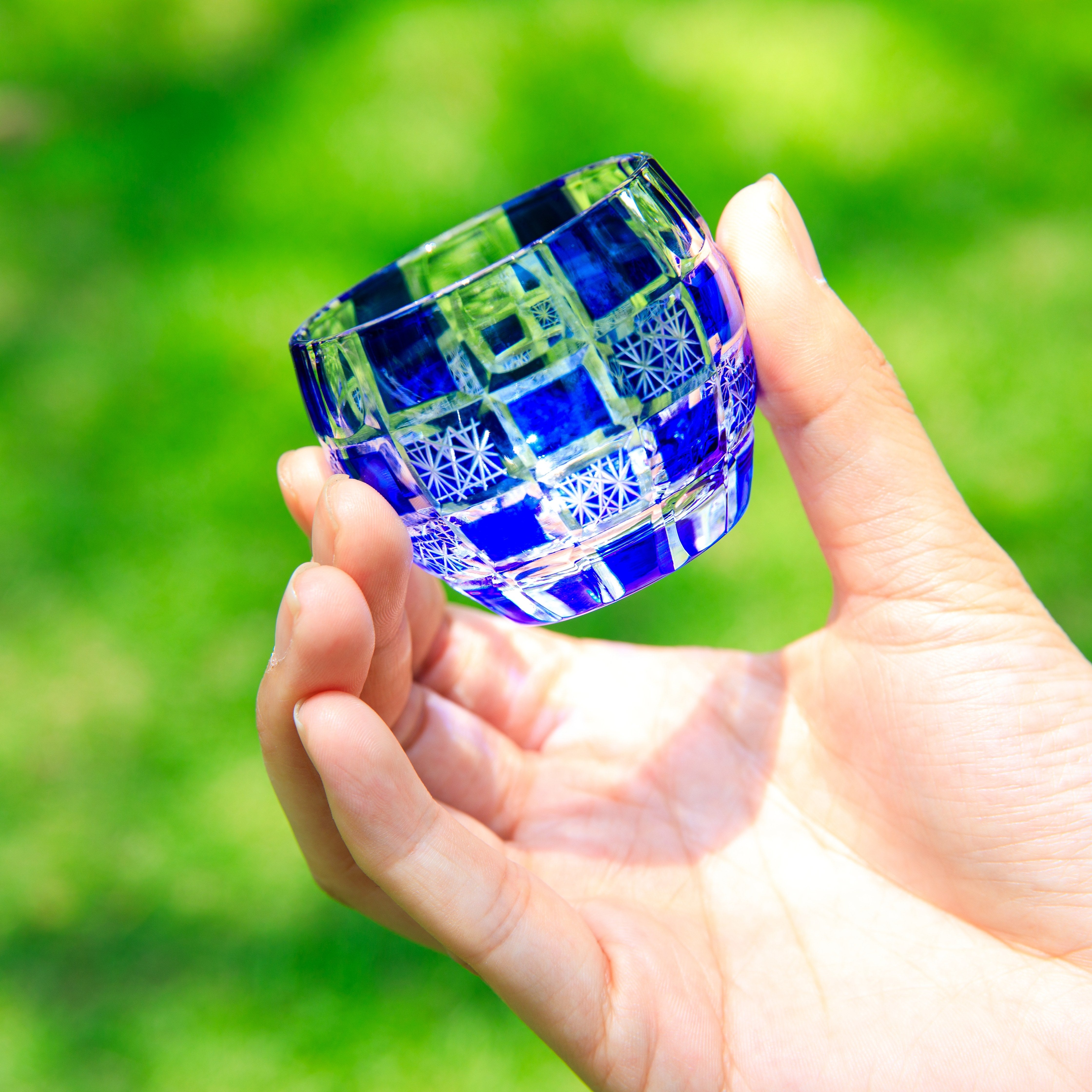 Edo Kiriko Handcrafted Ruri Guinomi Sake Glass Collection