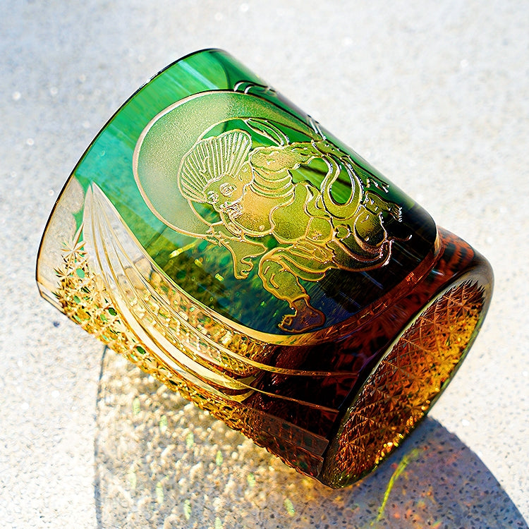 Edo Kiriko Handcrafted Fujin Whisky Glass With Wooden Box