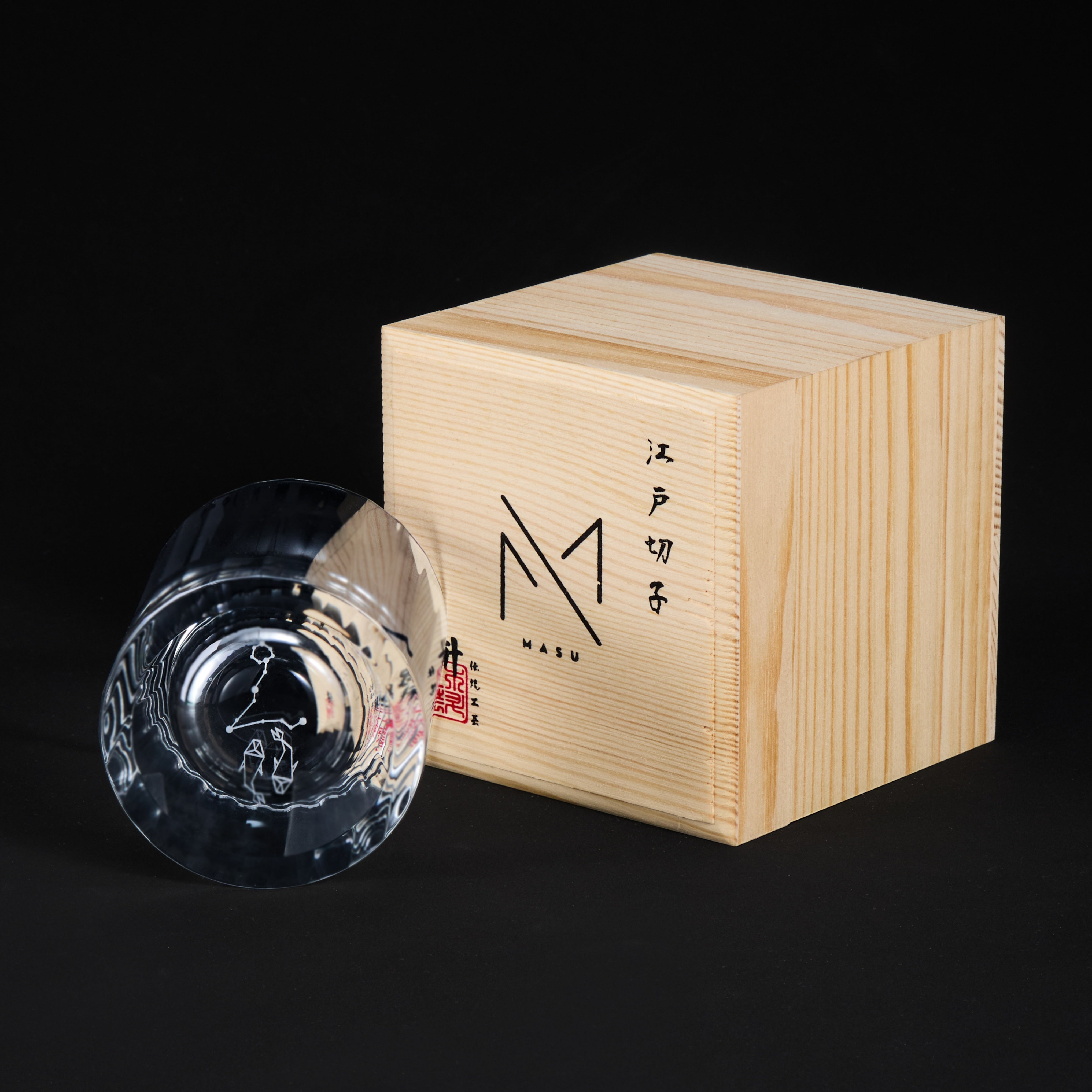 Edo Kiriko Handcrafted Zodiac Constellation Whisky Glass Collection With Wooden Box