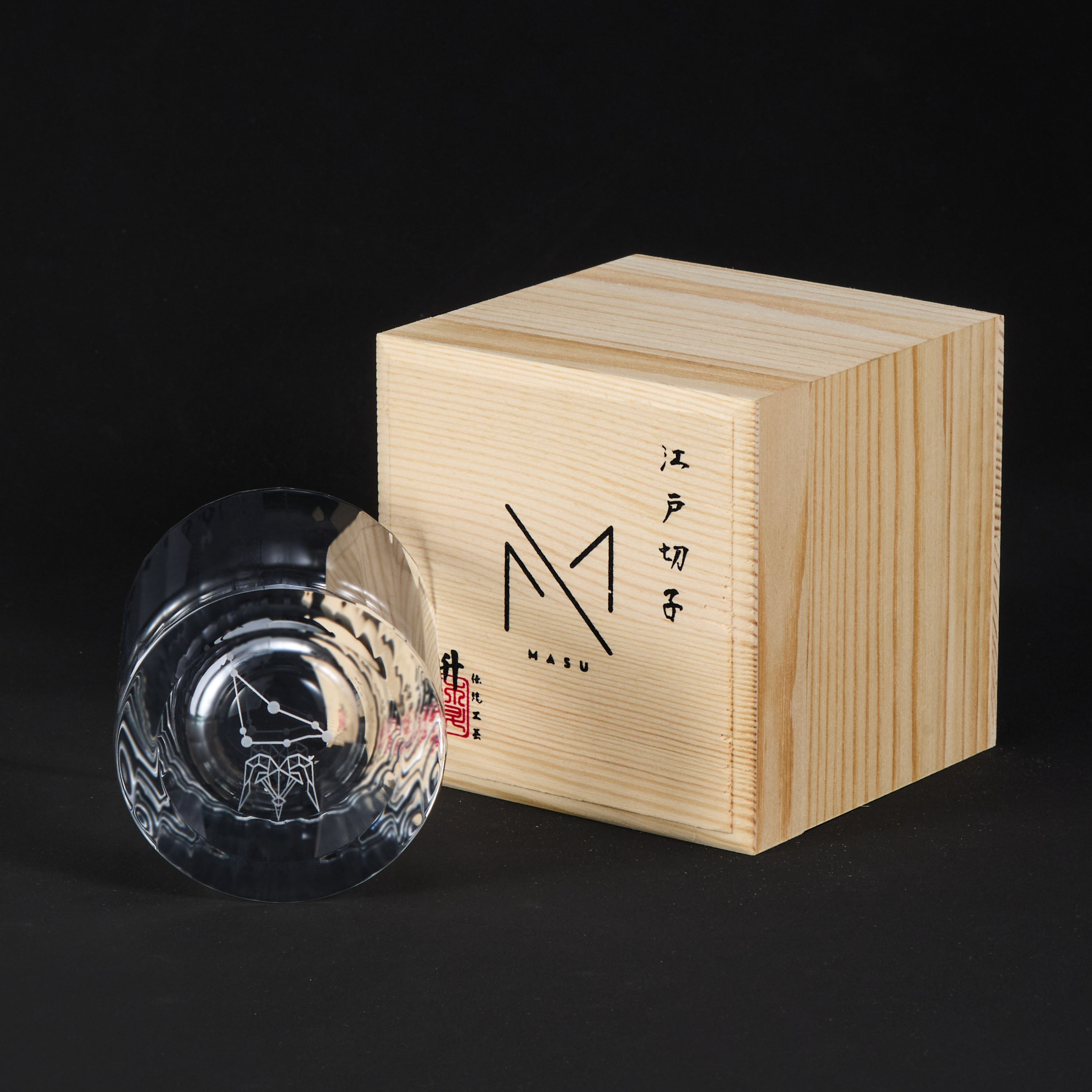 Edo Kiriko Handcrafted Zodiac Constellation Whisky Glass Collection With Wooden Box