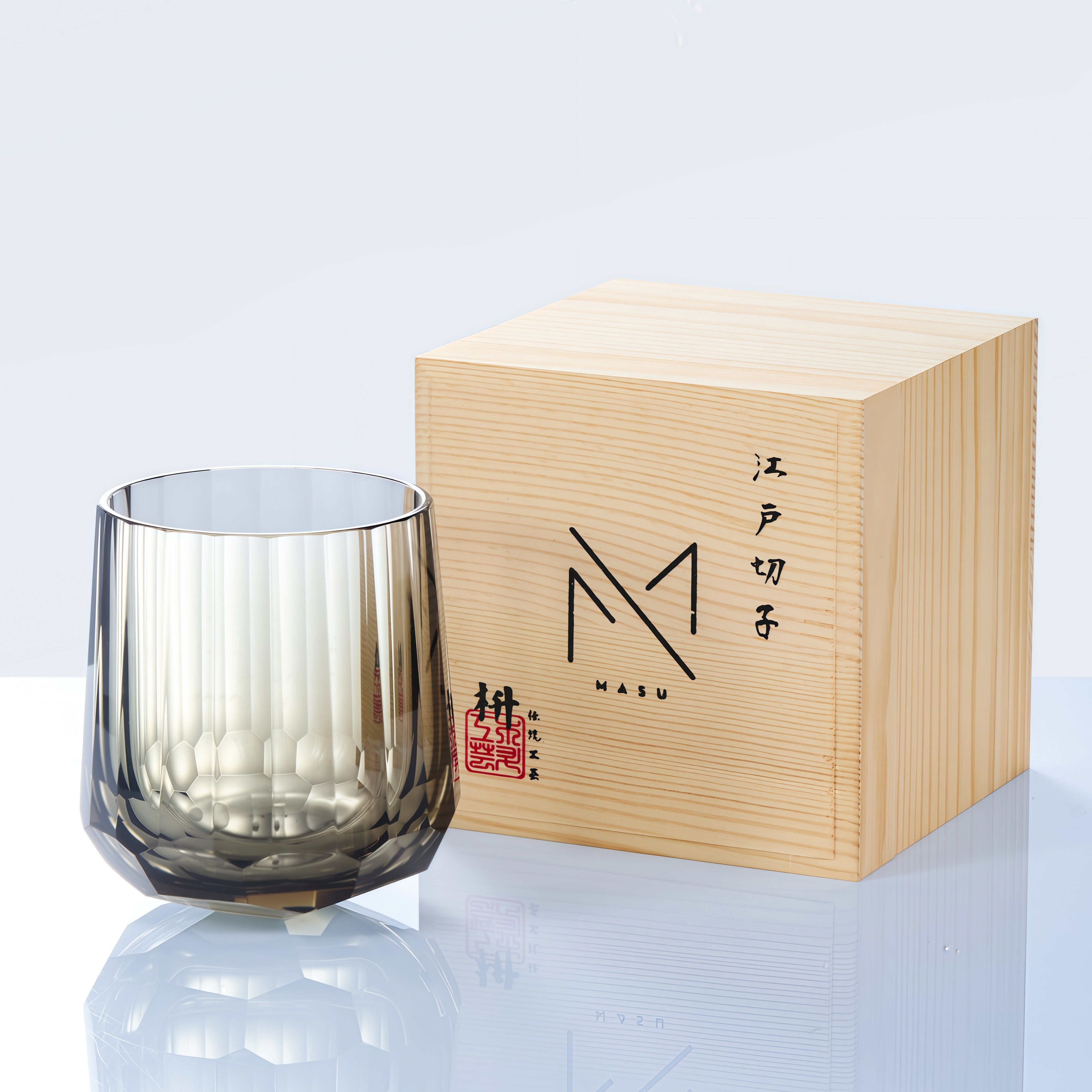 Edo Kiriko Handcrafted Kage Tate Whisky Glass With Wooden Box