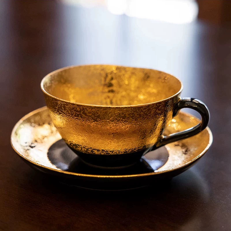 Arita Ware Handcrafted Kinsai Black Gold Coffee Cup/Saucer Set