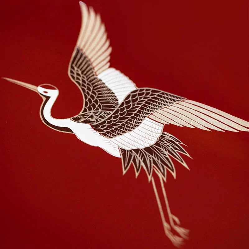 Yamanaka Shikki Handcrafted Gold Foil Crimson Crane Lacquer Tray