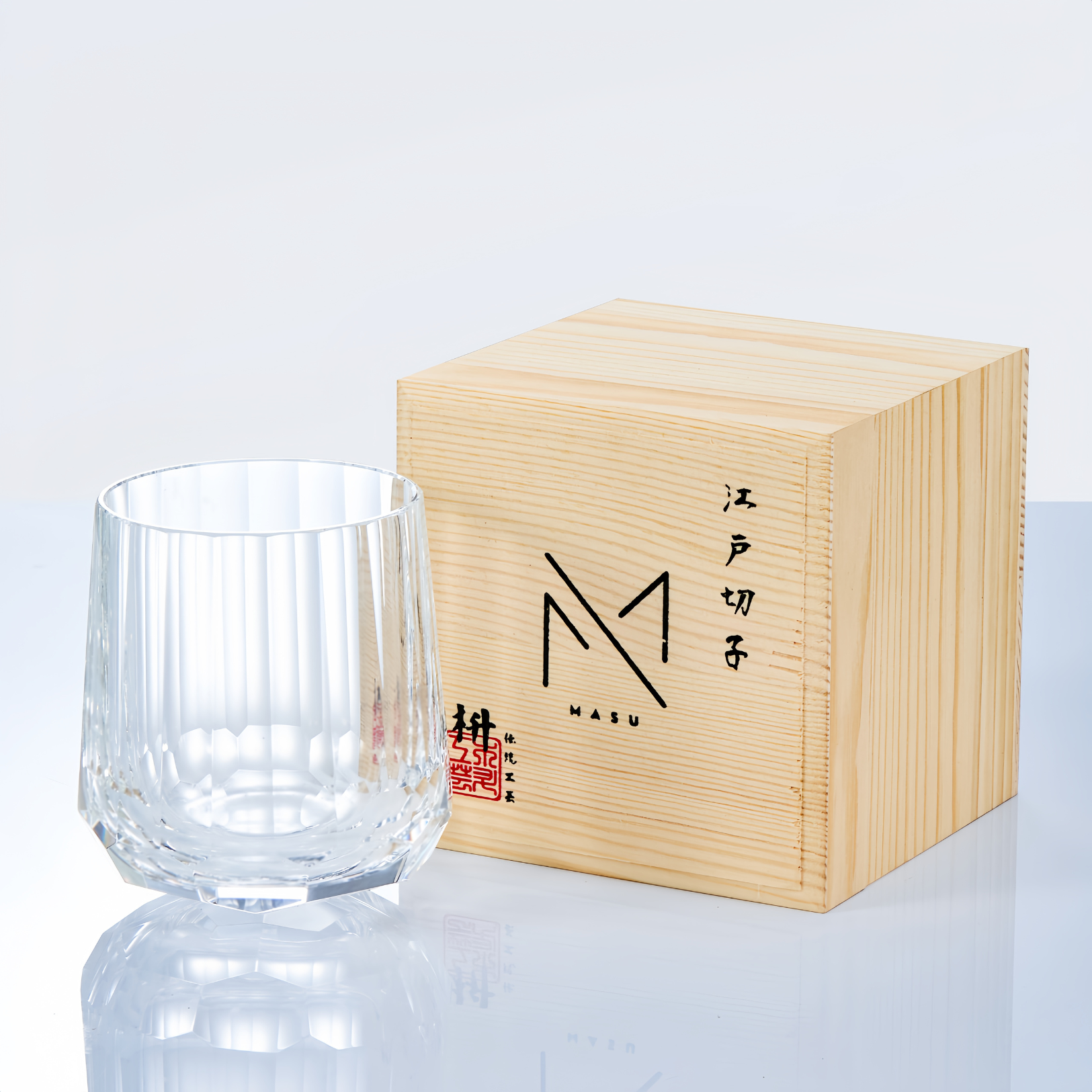 Edo Kiriko Handcrafted Kage Tate Whisky Glass With Wooden Box
