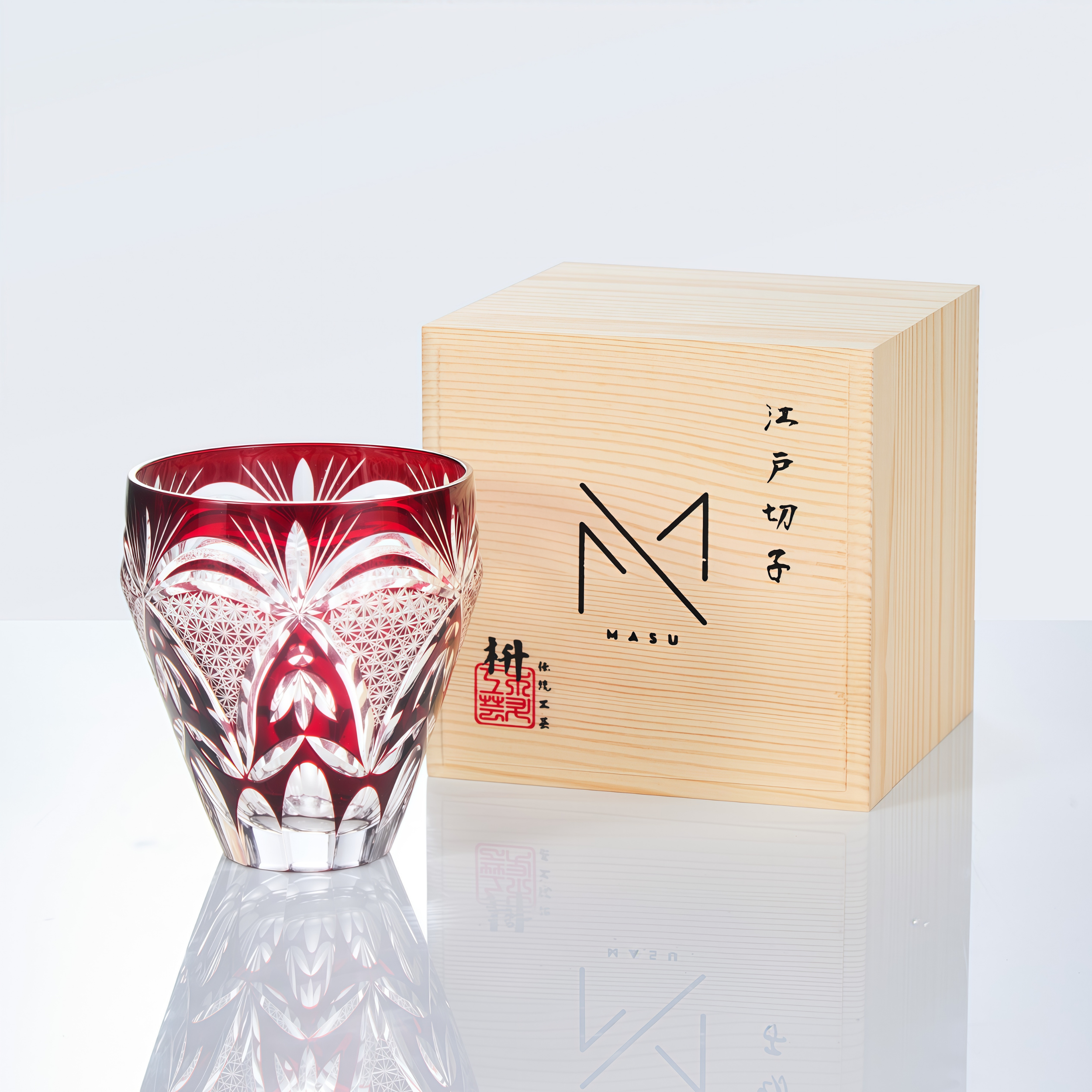Edo Kiriko Handcrafted Kohaku Sakura Whisky Glass Collection
